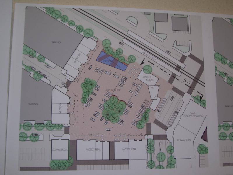 Park Place Market plaza design closeup: Univ of Oregon Sustainable Cities Rockwood Redevelopment Design
