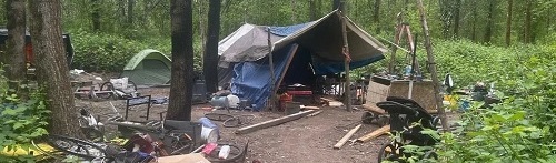 Homeless camp at Thousand Acres Park along the Sandy River, Troutdale OR Homeless camp at Thousand Acres Park along the Sandy River, Troutdale OR